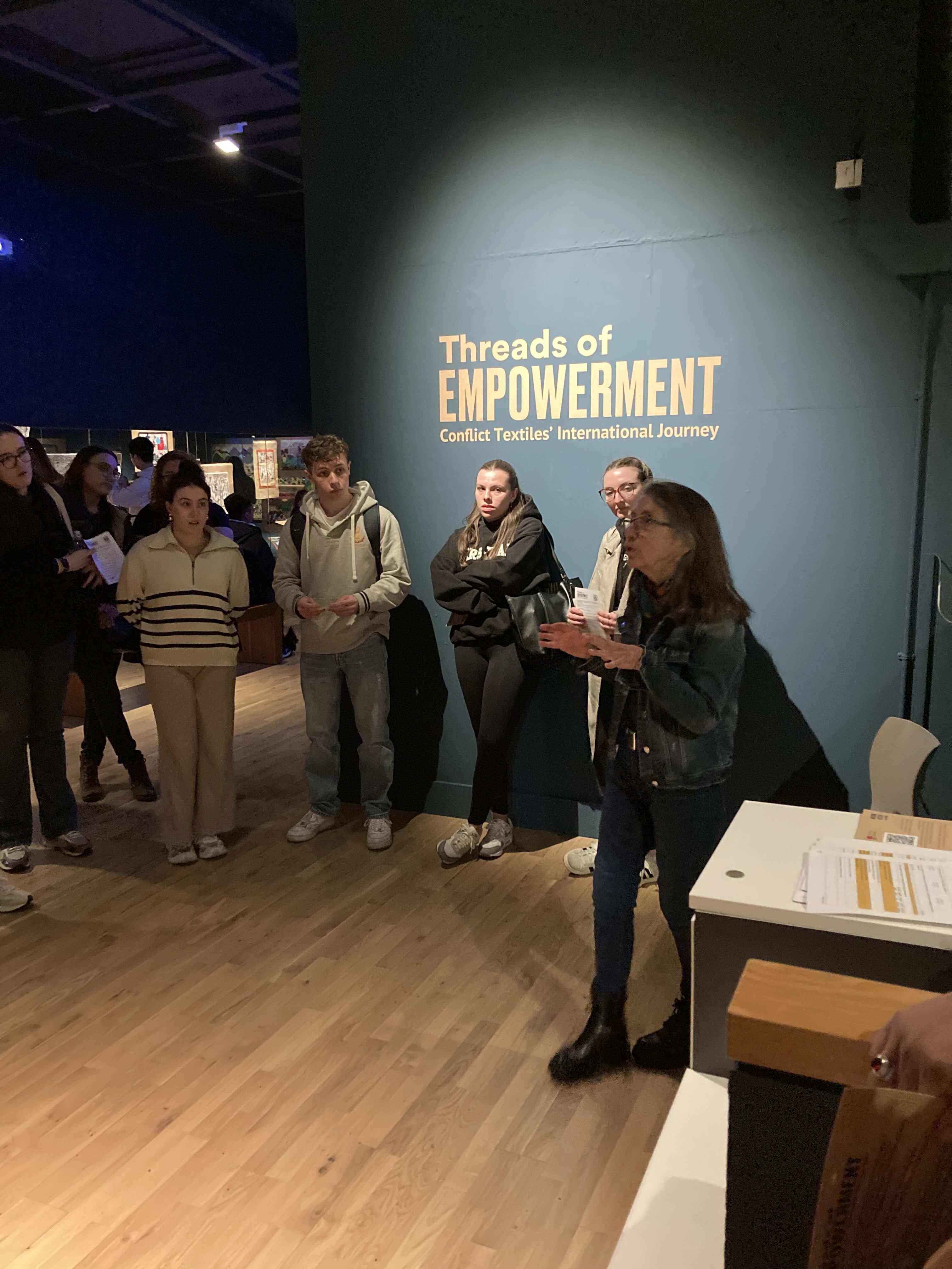 Year 3 UU students at Threads of Empowerment exhibition (photo: Claire Wright)